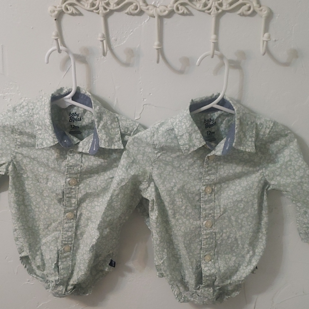 Twin Boy OshKosh B'gosh Light Green Floral Button Down Shirt
